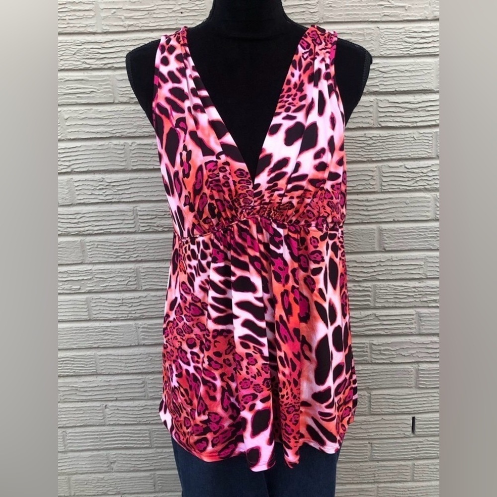 N Natori Pink Animal Print Sleeveless Cami Style V-Neck Blouse Size XL